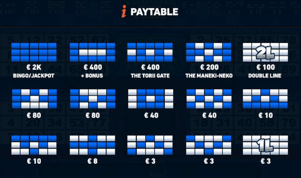 Microgaming Pachinko Bingo Paytable